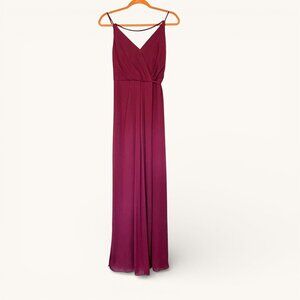 David's Bridal Wrap Dress Floor Length Georgette V-Neck Wine Red Size 0